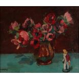 Philip Naviasky (1873-1983) Still life of Poppies with figurine Signed, oil on canvas, 29cm by