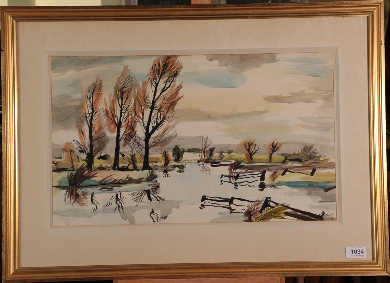 Rowland Suddaby (1912-1972) ''The Stour at Henny, Essex'' Signed and dated (19)52, watercolour, 32cm - Image 2 of 3
