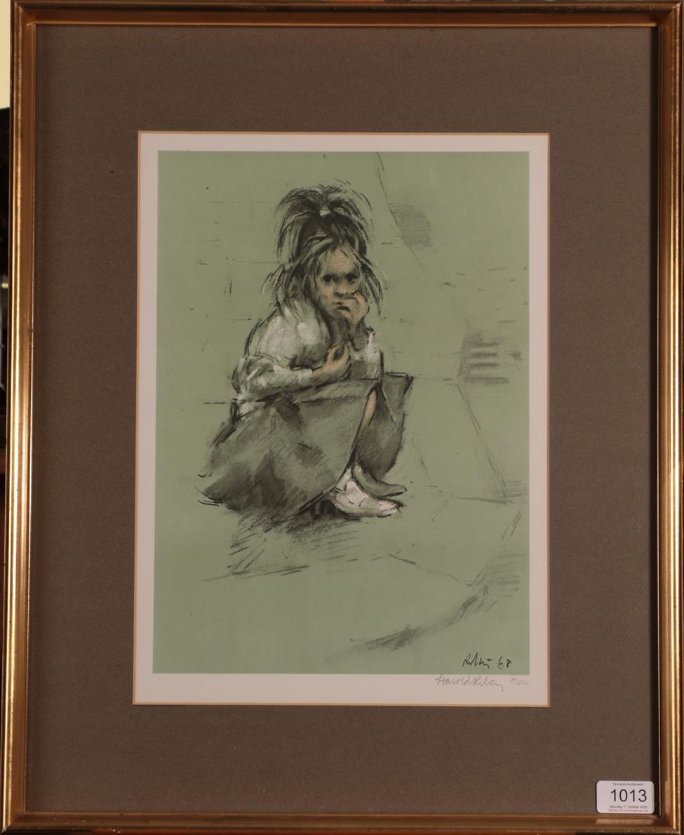 After Harold Riley (b.1934) ''Girl in her Mother's Shoes'' Signed and numbered 39/500, a colour - Image 2 of 3