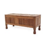 Workshop of Robert Mouseman Thompson (Kilburn): An English Oak Panelled Blanket Chest, adzed