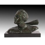 Alexandre Ouline (Belgium, active 1918- 1940): A Green Patinated Bronze Bust of Jean Mermoz French