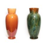 A Linthorpe Pottery Flambe Vase, shape 168, in flambé, impressed LINTHORPE 168, 47.5cm high (