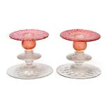 Louis Comfort Tiffany (American, 1848-1933): A Pair of Favrile Pink Pastille Glass Candlesticks, the