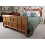 Workshop of Robert Mouseman Thompson (Kilburn): An English Oak 5ft Panelled Bedstead, the panelled