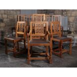 Workshop of Robert Mouseman Thompson (Kilburn): A Set of Eight (6+2) English Oak High Lattice Back