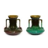 A Linthorpe Pottery Twin-Handled Vase, shape 891, green and mustard glaze, impressed LINTHORPE 891