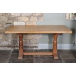 Workshop of Robert Mouseman Thompson (Kilburn): A 5ft English Oak Refectory Table, on two