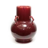 A Linthorpe Pottery Flambe Vase, with four loop handles, flambé glaze, impressed LINTHORPE 2038,