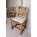 Workshop of Robert Mouseman Thompson (Kilburn): A Pair of English Oak Lattice Back Dining Chairs,