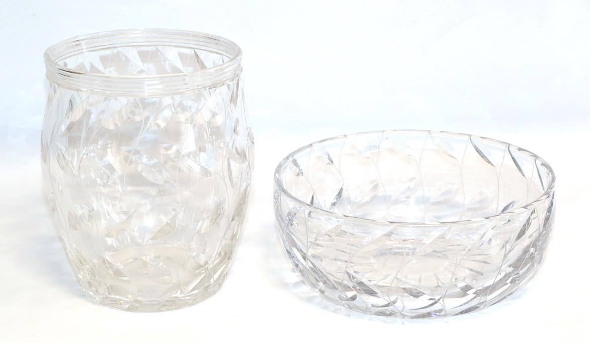 Clyne Farquharson (1906-1972) for John Walsh Walsh: A Leaf Pattern Glass Vase, signed to the base