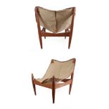 Illum Wikkelso (Danish 1919-1999): A Pair of Rare 1960's Danish 272 Easy Chairs, with sling canvas