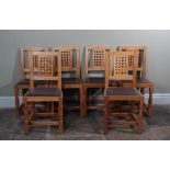 Workshop of Robert Mouseman Thompson (Kilburn): Six English Oak High Lattice Back Dining Chairs,