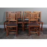 Workshop of Robert Mouseman Thompson (Kilburn): Six English Oak High Lattice Back Dining Chairs,