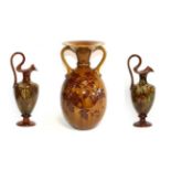 A Linthorpe Pottery Twin-Handled Vase, shape 1073, decorated by Fred Brown with ivy in mustard and