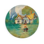 A Royal Doulton Plate, hand painted with a dwarf in front of a cottage, signed Kelsall, impressed