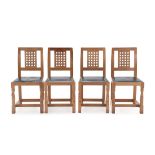 Workshop of Robert Mouseman Thompson (Kilburn): A Set of Four English Oak Lattice Back Dining