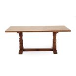 Workshop of Robert Mouseman Thompson (Kilburn): An English Oak 6ft Refectory Dining Table, the adzed