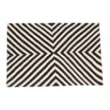 Hand-woven Modernist flatweave, the ink black and cream field of graduating stepped chevrons,
