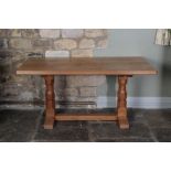 Workshop of Robert Mouseman Thompson (Kilburn): A 5ft English Oak Refectory Table, on two