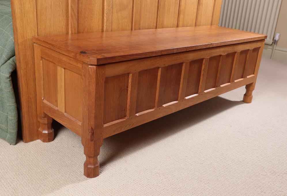 Workshop of Robert Mouseman Thompson (Kilburn): An English Oak Panelled Blanket Chest, rectangular