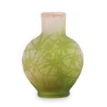A Gallé Cameo Glass Vase, acid etched with thistles, in tones of green on a frosted ground with pink