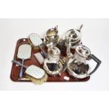 A collection of silver and silver plate, the silver comprising a four-piece dressing table