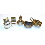 A collection of assorted silver, comprising: a three piece condiment set and two pairs of napkin