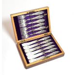 A rare cased set of Victorian silver fish-eaters, by Martin and Hall, Sheffield, The Knives 1867,
