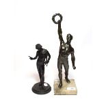A 19th century bronze classical figure, on later base, 21.5cm high together with a cast metal figure