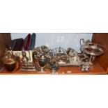 A quantity of silver plate including a large Victorian silver plated twin handled sectional tray,