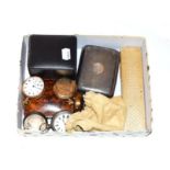 Plated pocket watches, Tissot wristwatches, coins, Parker 61 fountain pen, plated combination hip