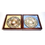 A pair of Royal Crown Derby plates, in framed and glazed wall hanging display cases