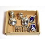 A collection of silver including a five-piece George VI silver condiment set, each piece with