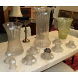 * Three 20th century oversized glass vases, together with eight assorted glass light shades (qty)