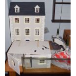 Modern three storey dolls house with cellar and balustrade balcony, fitted for electricity,