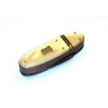 A Victorian steel and mother of pearl combination vesta-case, pen knife, oval, the hinged mother-