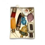 Eight various scent bottles, five with various glass bodies and silver or metal mounts, another