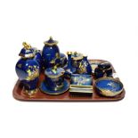Carlton ware blue ground chinoiserie pattern lustre wares including a selection of small vases, some