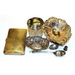 A collection of assorted silver, including a parcel-gilt silver cigarette-case, oblong and engine-
