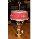 An Empire style gilt metal three branch table lamp