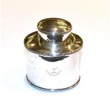 An Edward VII Silver tea caddy, by Henry Atkin, Sheffield, 1907, plain oval and with reeded