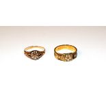 Two 15 carat gold split pearl rings, varying designs, finger sizes O and O1/2. Gross weight 4.7