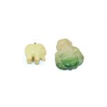 A jade Buddha and an elephant pendant, length 2.0cm. Buddha - 5.3 grams. Elephant - 4.2 grams