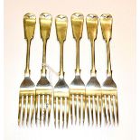 A set of six Victorian silver table-forks, by John Round & Son Ltd., Sheffield, 1897, Fiddle