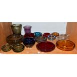 Whitefriars - William Wilson: A Group of Bubble Range Glass Bowls and Vases, various colours,