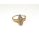 A diamond navette ring, set throughout with old cut diamonds, unmarked, finger size P1/2. Gross