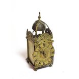 A small lantern clock case, late 17th century and later, dial is unsigned, later spring barrel