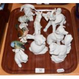 A quantity of white matte Kaiser animals including an elephant, squirrel and rabbit together with