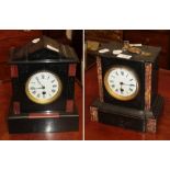 Two Victorian black slate and marble mantel timepieces