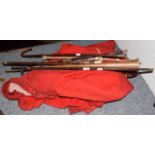 * Two hunting 'pinks' together with assorted 19th/20th century riding crops, sticks and a copper